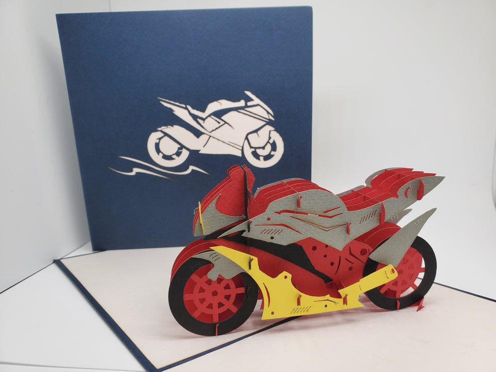 Large Handmade Red Motorbike Pop Up Card,