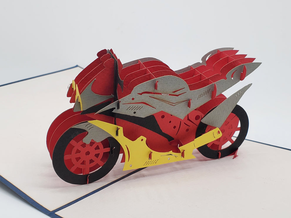 Large Handmade Red Motorbike Pop Up Card,