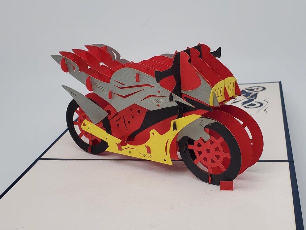 Large Handmade Red Motorbike Pop Up Card,