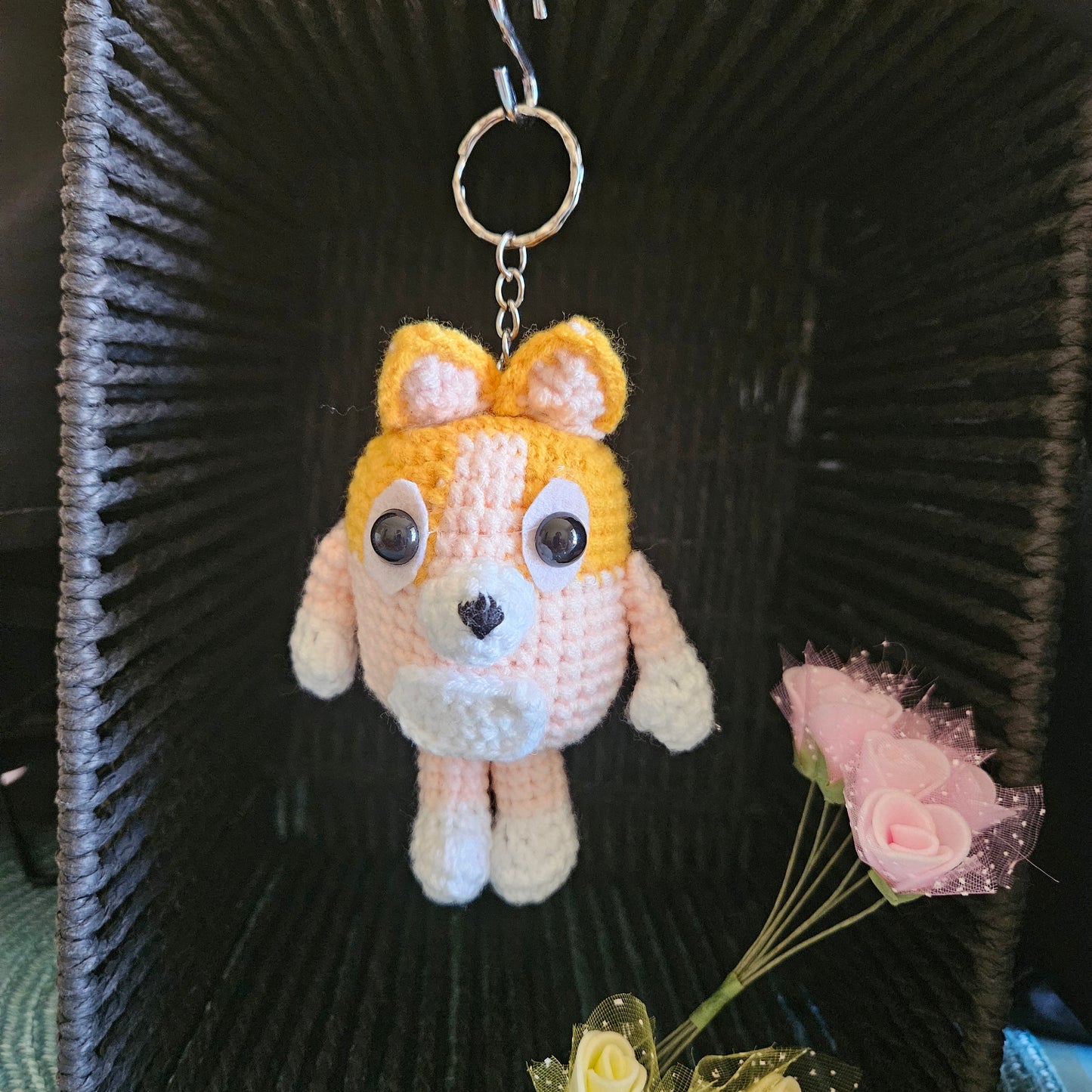 Mini Orange Cartoon Dog Crochet Keychain (Bingo-Inspired)