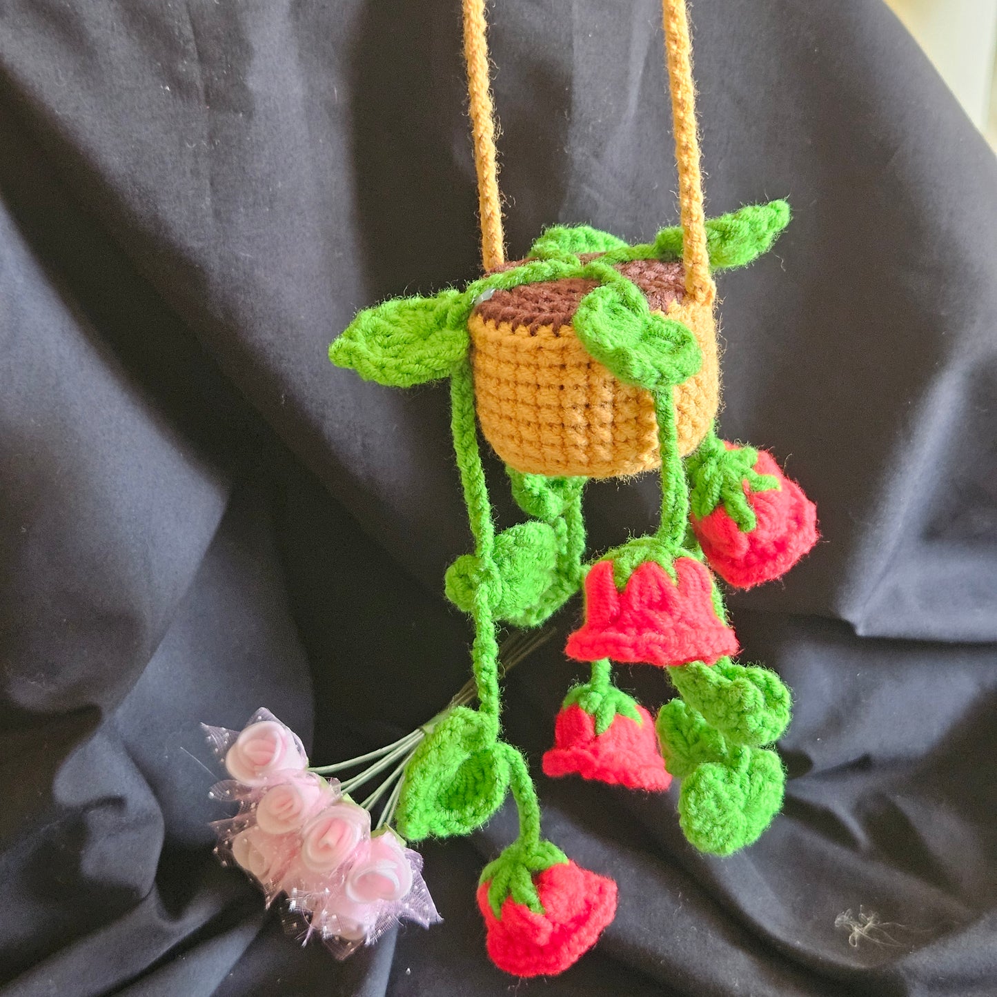 Everlasting Hanging Crochet Strawberry Plant – Handmade Charm