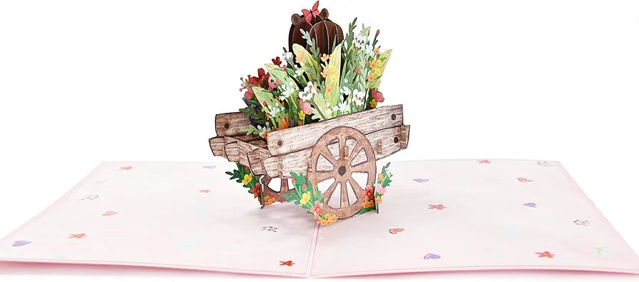 Large Flower Cart Bear Pop Up Card