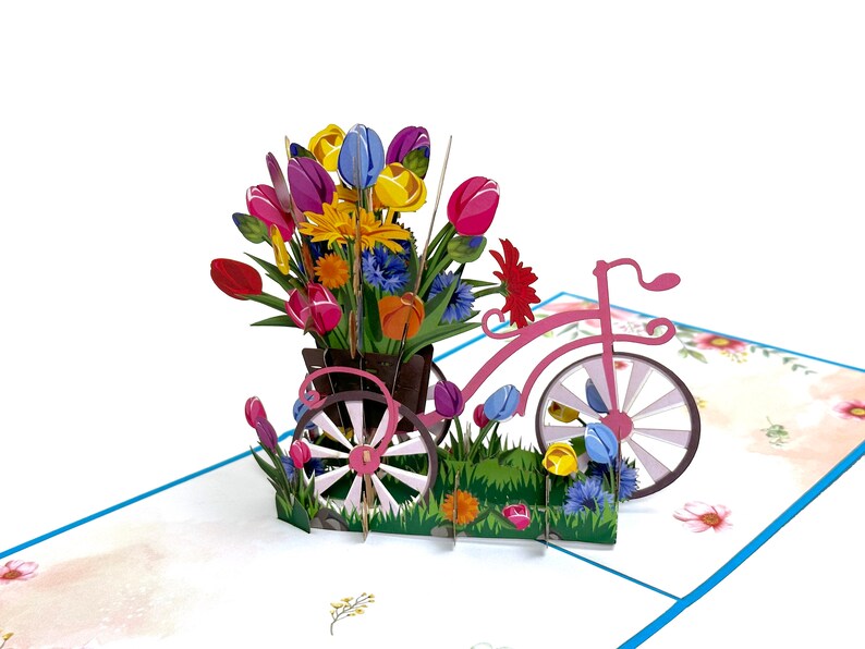 Large Bicycle with Tulip Basket POP UP Card