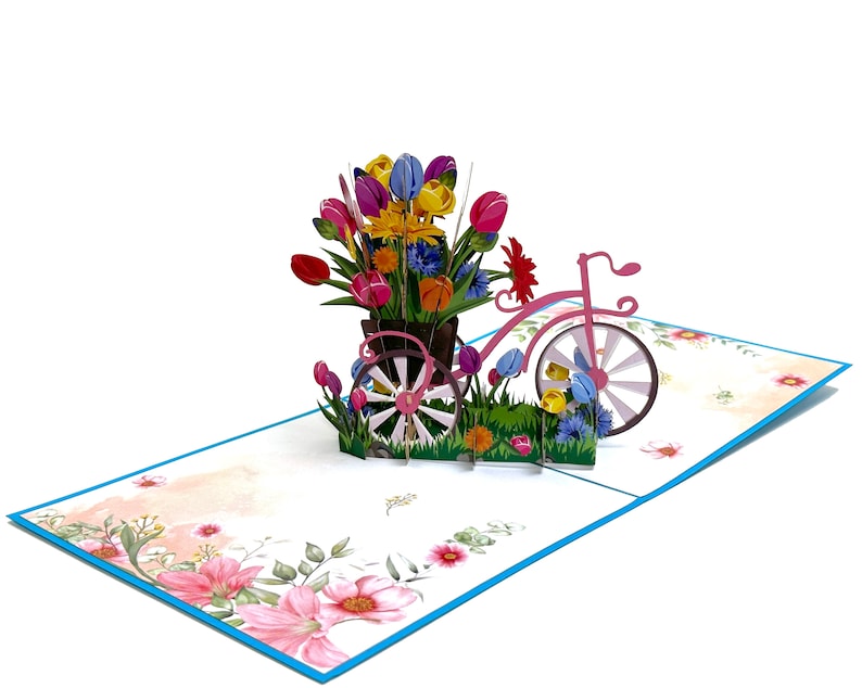 Large Bicycle with Tulip Basket POP UP Card