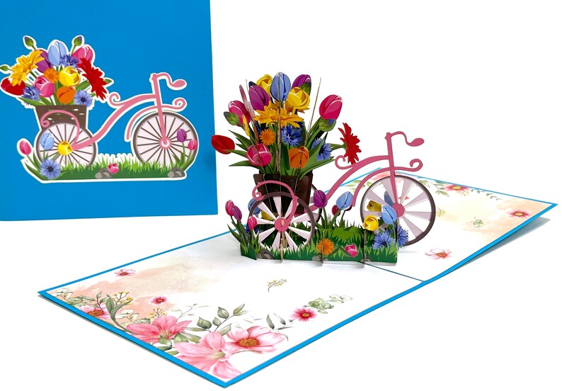 Large Bicycle with Tulip Basket POP UP Card