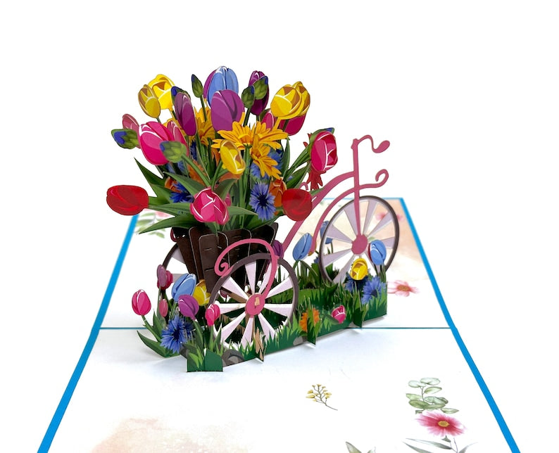 Large Bicycle with Tulip Basket POP UP Card