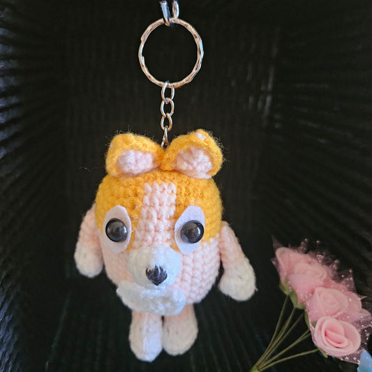 Mini Orange Cartoon Dog Crochet Keychain (Bingo-Inspired)
