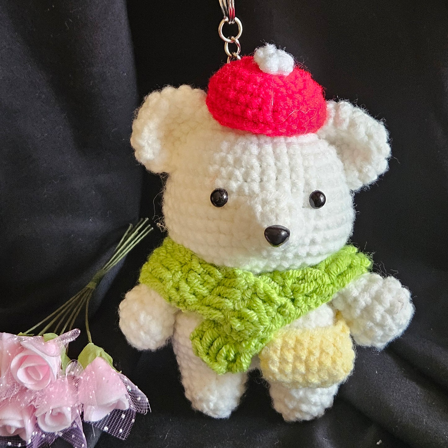 Pink Bear Crochet Keychain – Handmade Pocket Buddy