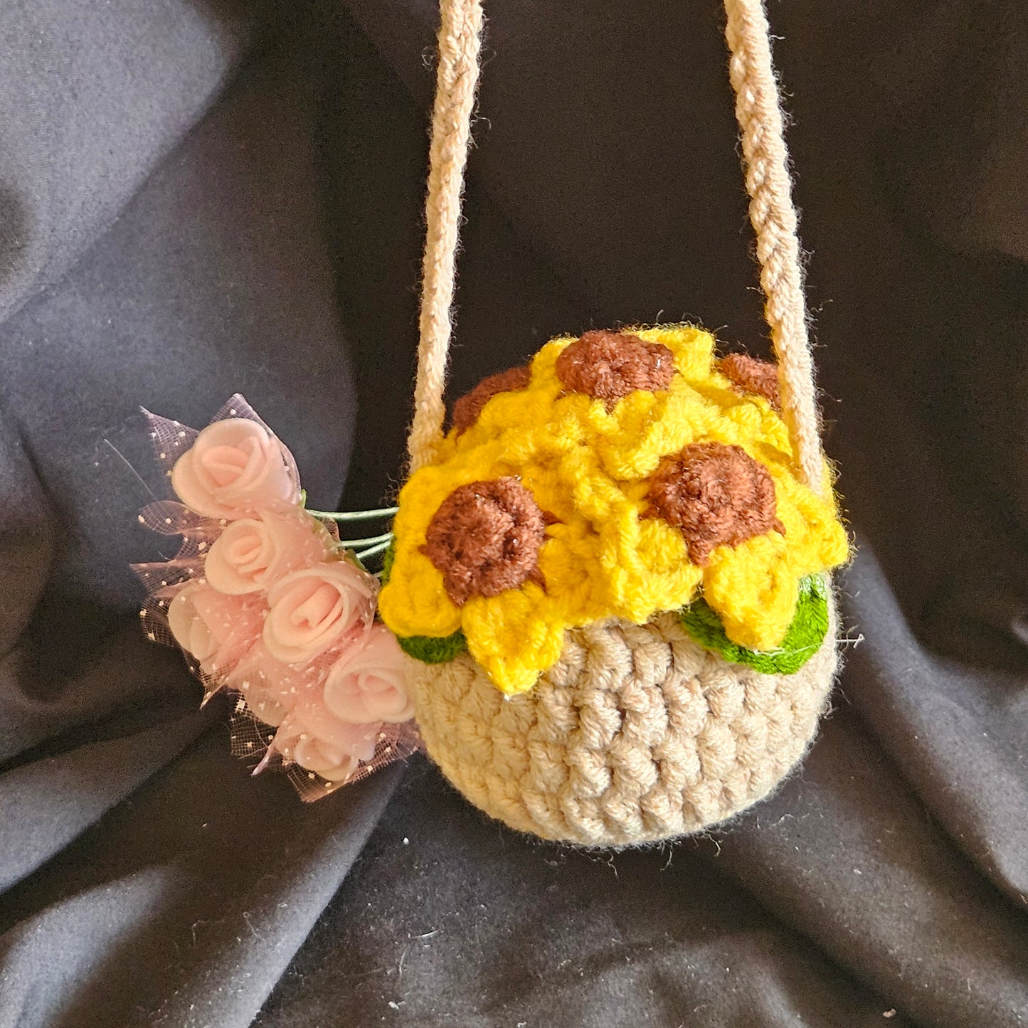 Hanging Crochet Sunflower Basket – Handmade Décor