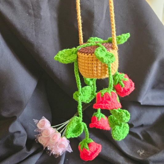 Everlasting Hanging Crochet Strawberry Plant – Handmade Charm