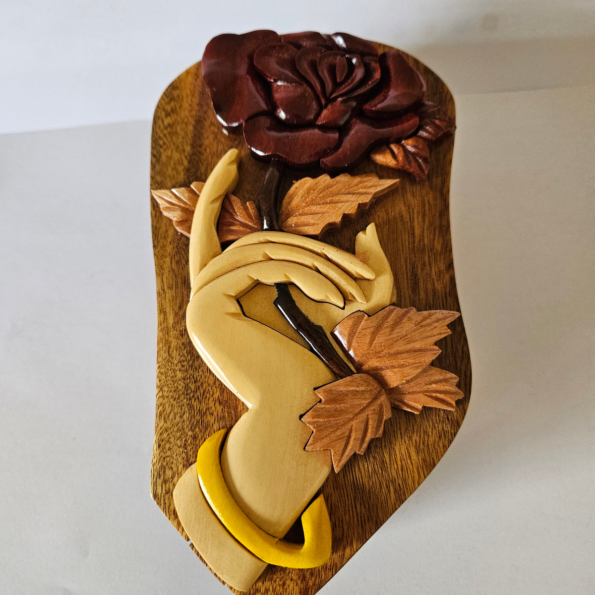 Hand & Rose Handcrafted Wooden Puzzle Box – $34.00