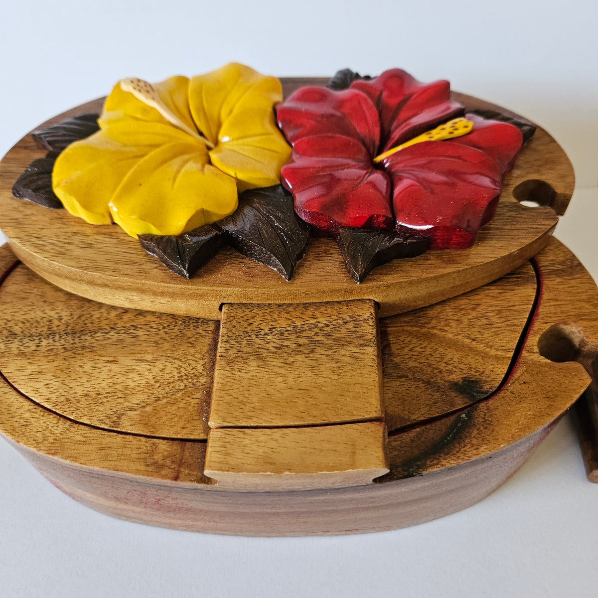 Hibiscus Handcrafted Wooden Puzzle Box – $35.00