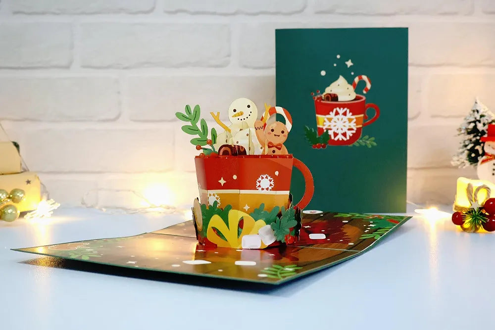 Christmas POP UP CAR Mug Filled with Hot Cocoa and Marshmallows