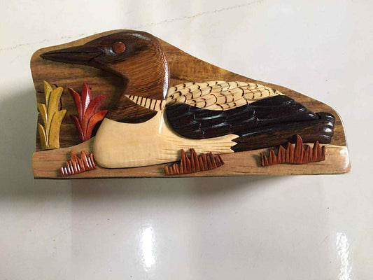 Handcrafted Wooden Secret Jewellery Box – Duck Intarsia Design