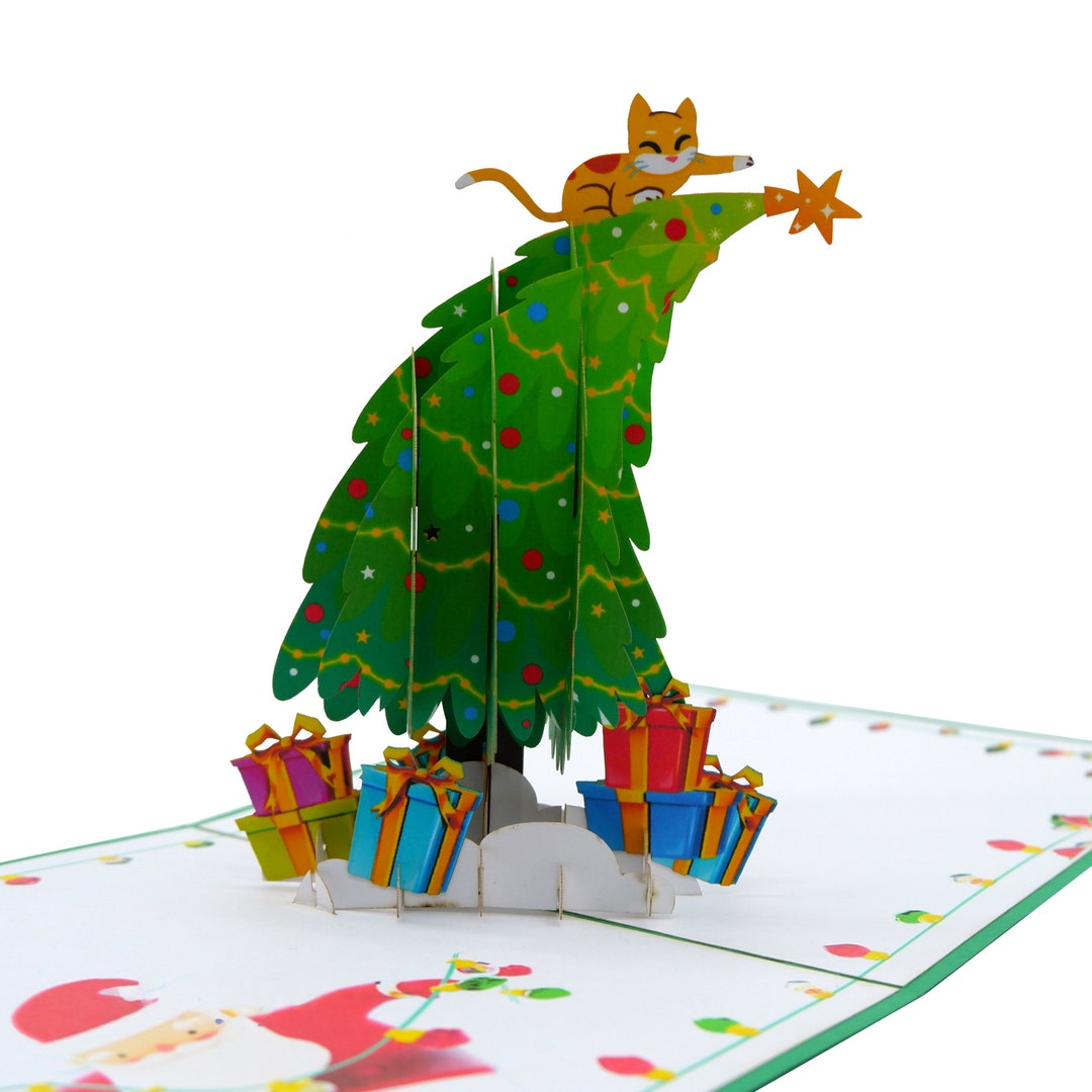 🎄 Christmas Tree & Cat 3D Pop-Up Card – $12.00