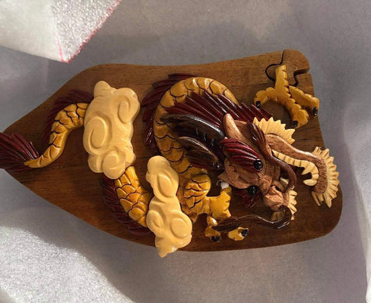 Handcrafted Wooden Secret Jewellery Box – Dragon Design